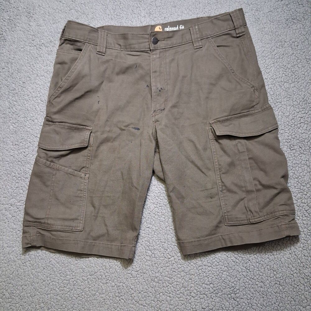 Carhartt Mens Relaxed Fit Cargo Shorts Size 34 (actual 36) Olive Green Work READ